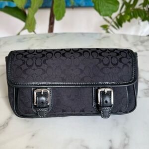 COACH Vintage Signature Canvas & Leather Front Buckle  Flap Belt Bag Waist Pouch